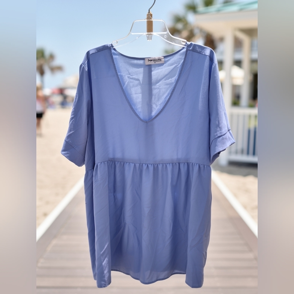 Impressions Light Blue Women's Blouse Sz 2X